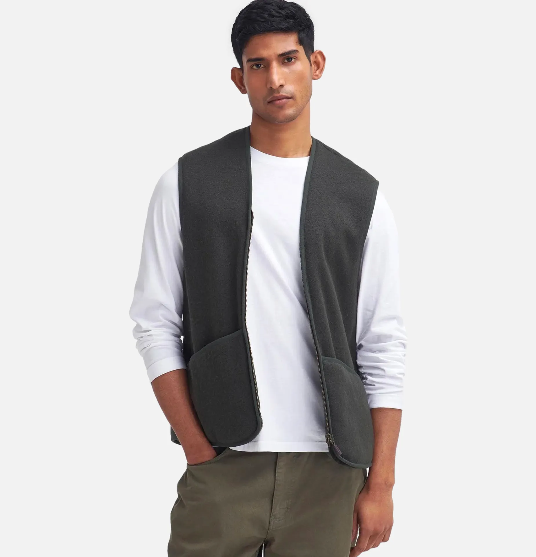 Warm Pile Waiscoat Zip Sage