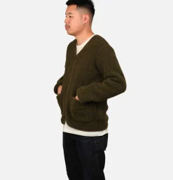 Zip Up Vee Cardigan Khaki